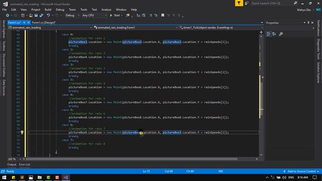 C# Animated Rain Loading Form | Timer