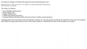 Windows XP Home Install: Unexpected Error (769) occurred at line 5199 (2 Solutions!!)