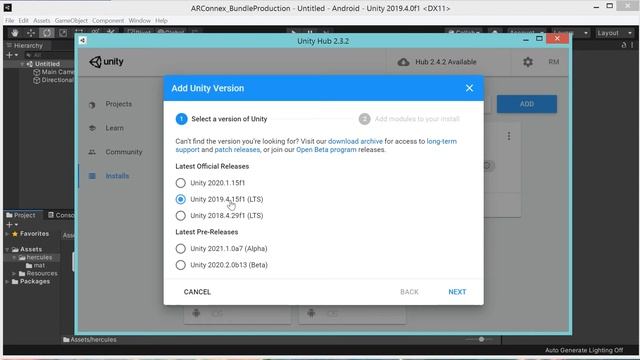 Installing Unity 2019.4 Via Unity Hub
