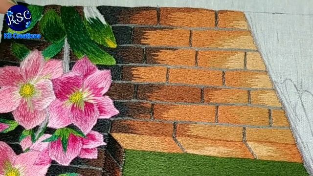 Handembroider a girl looking out the window, Landscape Embroidery.. 💃