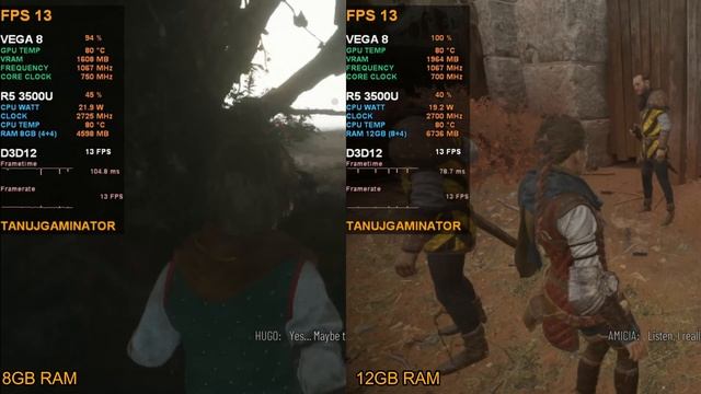 A PLAGUE TALE REQUIEM | RYZEN 5 3500U | 8GB VS 12GB RAM | RAM COMPARISON