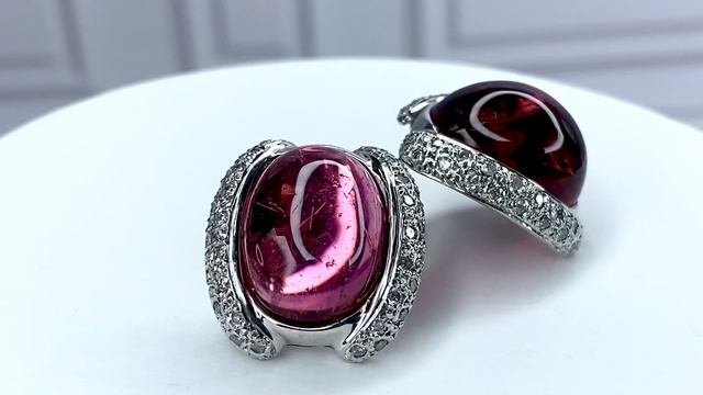 Золотые серьги с бриллиантами 1,0ct и турмалинами