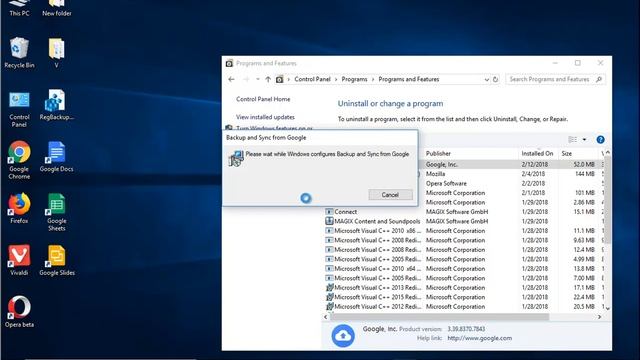 Uninstall Google Drive (Backup and Sync from Google) on Windows 10
