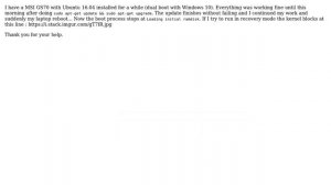 Ubuntu: Ubuntu 16.04 fails to boot 'Loading initial ramdisk'
