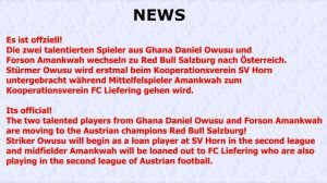 Die Talente Forson AMANKWAH und Daniel OWUSU aus Ghana wechseln zu Red Bull Salzburg!