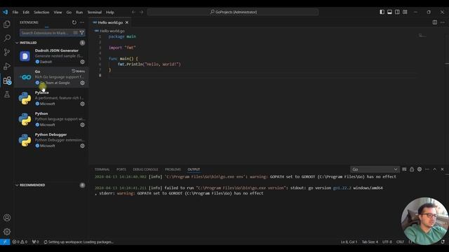 Go Установка VS CODE и GO ошибки при запуске Hello World