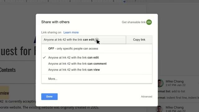 Edit permissions in Google Docs