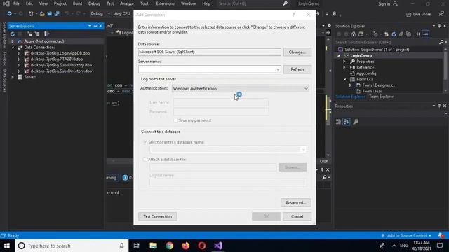 Login Form in C# windows form application with SQL database in Visual Studios