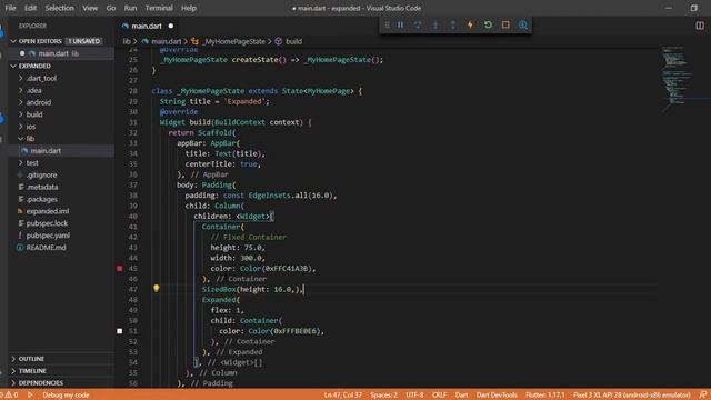 Flutter Widget | 41 | Expanded | SizedBox, Container, Padding, Column, Colors | Speed Code