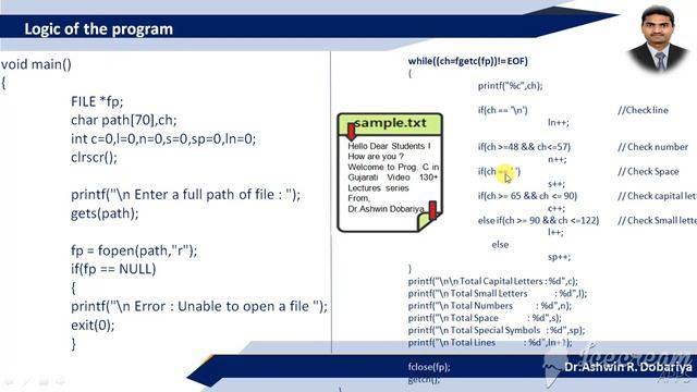Programming in C | In Gujarati | 7.1 Characters counting from text file | By Dr.Ashwin Dobariya