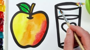 Рисование яблока и стакан с соком! Рисование и раскраски для детей! Простые рисунки