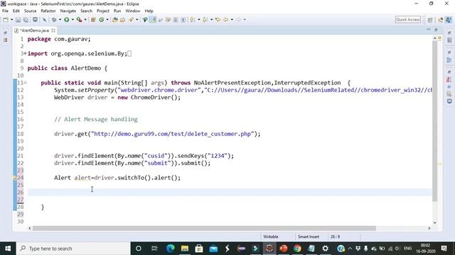 How to handle Alert in Selenium Automation Testing Lecture -26
