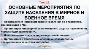 Тема 25. Основные мероприятия по защите населения в мирное и военное время.