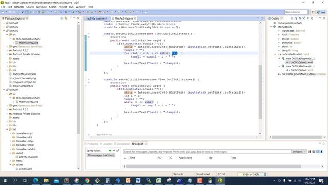 Mobile Programming - Mengenal Perulangan FOR dan WHILE pada Eclipse dan Android Emulator