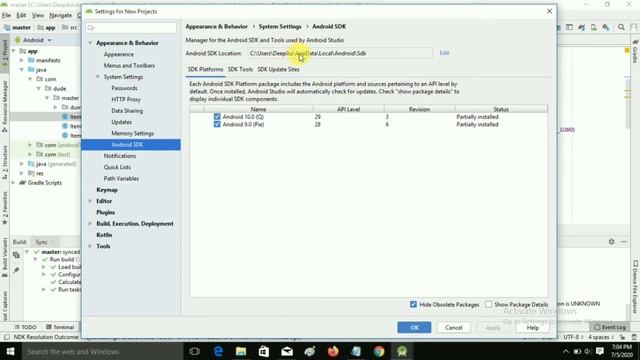 Android SDK location should not contain whitespace as this cause problems with NDK tools