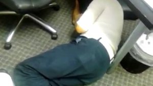HOMELESS MAN DRUNK IN OFFICE, JERK OFF