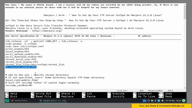 Manjaro / Arch - How To Set Up Your FTP Server Vsftpd On Manjaro 21.2.0 Linux