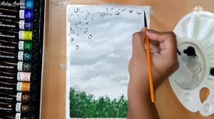 How to Paint Raindrops | Raindrops on window painting in Gouache | Raindrops painting tutorial easy