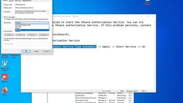 Solution of VMware Workstation failed to start the VMware Authorization Service