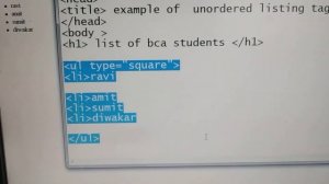HTML practical demonstration6 ,unordered list tag,by d.kesharwani sir