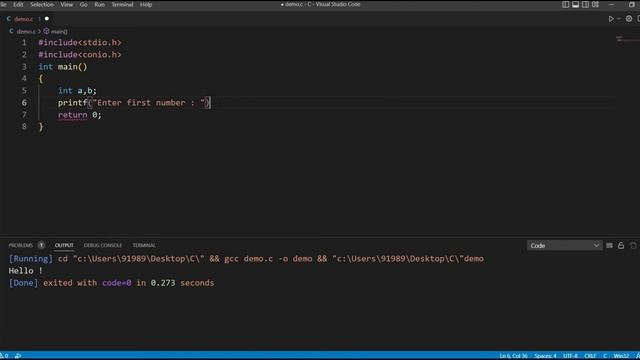 How to write first program in c language using VS code editor | Visual Studio code | C for beginner