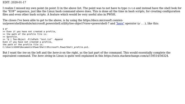 What is the ＜＜ EOF equivalent in powershell