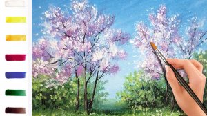 Цветущая яблоня. Как нарисовать пейзажАКРИЛ! Мастер-класс ДЕМО