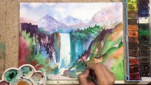 «Пейзаж. Водопад в горах» как нарисовать АКВАРЕЛЬ| Сезон 3-10 |Мастер-класс ДЕМО
