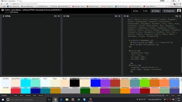 Colors - pure jQuery - without HTML!! (Example of Array and EACH)-1