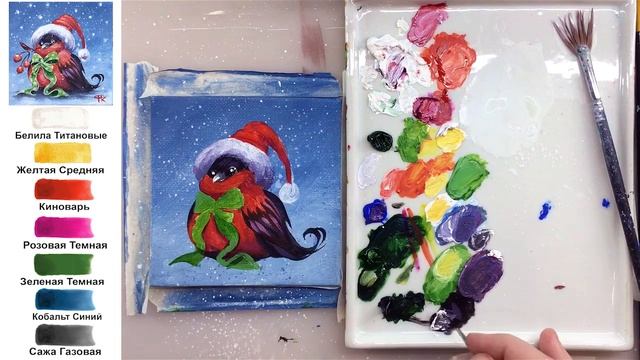 Новогодняя птичка. Открытка. Как нарисовать АКРИЛ! Сезон 8-19 | Мастер-класс ДЕМО смотреть онлайн
