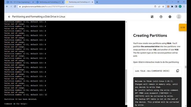 Partitioning and Formatting a Disk Drive in Linux  || Week - 4 LINUX || Coursera