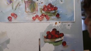 "Ромашки и вишни. Натюрморт". Пишем вишни. Часть 2