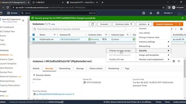 AWS EC2 - how to change security group of ec2 instance