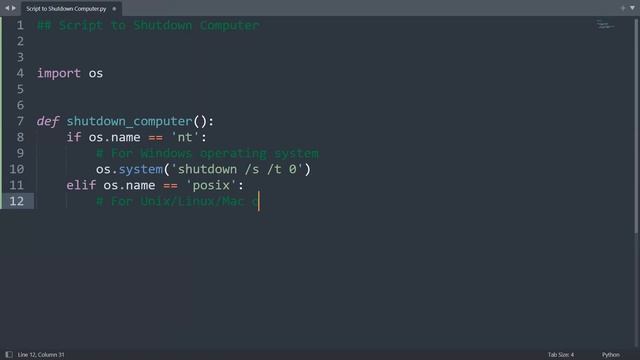 Script to shutdown computer in Python | Python Examples | Python Coding Tutorial | Python Interview