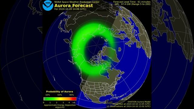 Прогноз полярных сияний для северного полушария 2024.10.10.