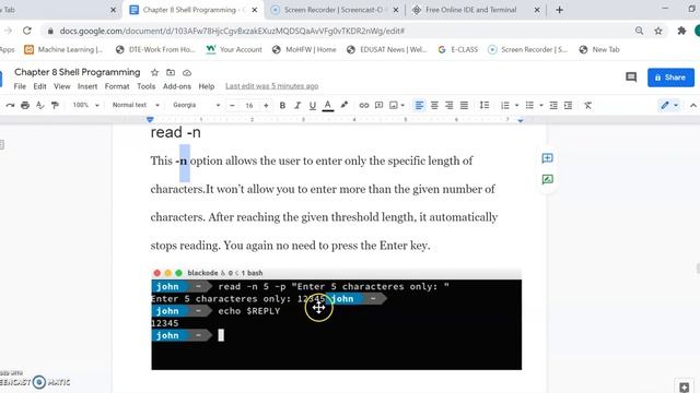 Linux Shell Scripting type exec read command