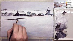 Камыш и Мельница. Как нарисовать пейзаж АКРИЛ! Сезон 9-2 | Мастер-класс ДЕМО