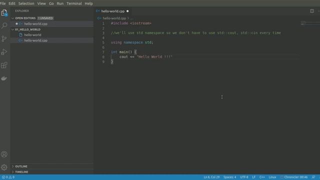 Hello World - C++ Code Implementation | g++ compiler