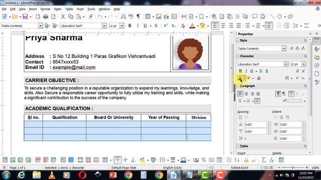 Libreoffice writer me resume kaise banaye | How to make Bio-data on Libreoffice writer in hindi 🔥