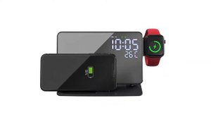 6 in 1 Wireless Charger Station with Alarm Clock Temperature Display for iPhone and Apple Watch