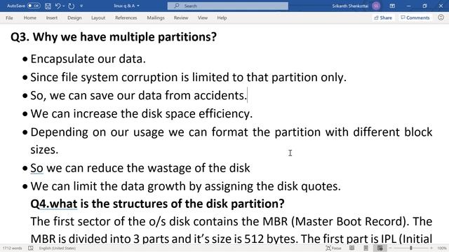 Red Hat Linux 6/7 Ques and ans /Managing Partitions and File Systems Q&A 1 to 5/Jyothi IT Solutions