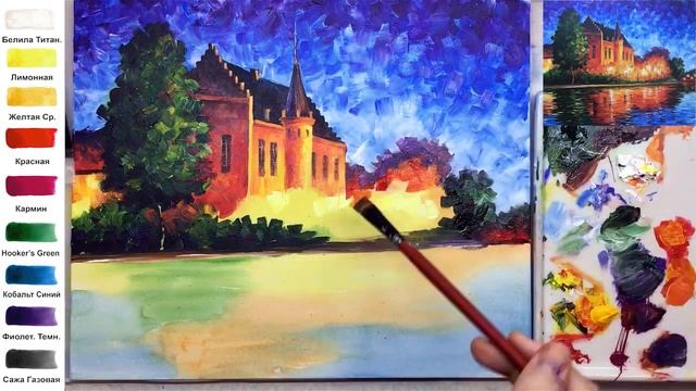 Замок у воды. Как нарисовать пейзаж АКРИЛ! Сезон 6-16 | Мастер-класс ДЕМО смотреть онлайн