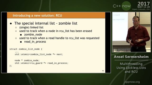C++Now 2017: Ansel Sermersheim "Multithreading Using Lockless Lists and RCU"