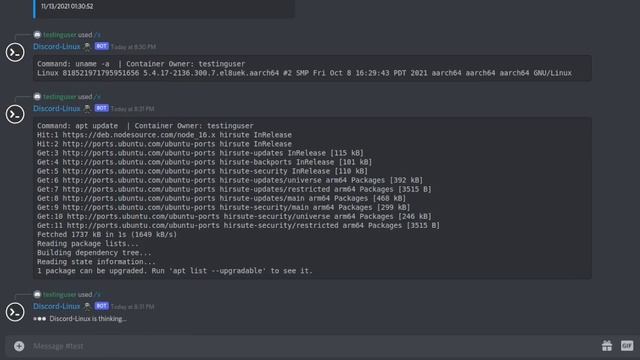 Discord-Linux - Using Linux Operating Systems directly within a Discord Channel.