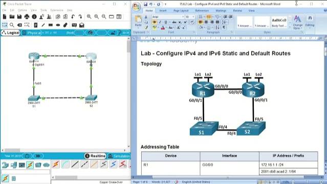15.6.2 Lab - Configure IPv4 and IPv6 Static and Default Routes смотреть онлайн