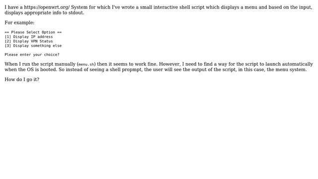 Linux / OpenWRT - run bash script with console / stdout output смотреть онлайн