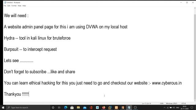 Password cracking using Hydra on Kali Linux | Cyberous| Ethical Hacking|Cyber security | Hacker