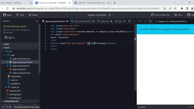 Angular Stackblitz Example - Counter App - Angular Tutorial