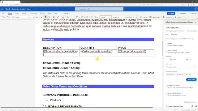 Adobe Document Generation API: Placing Tables and Lists