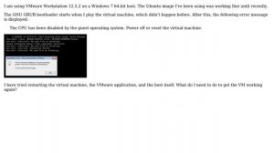VMware Workstation: CPU disabled by guest operating system